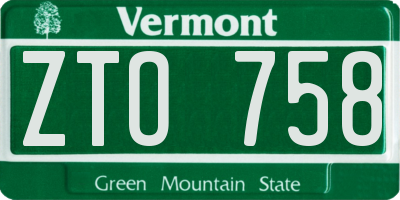 VT license plate ZTO758