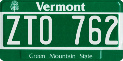 VT license plate ZTO762