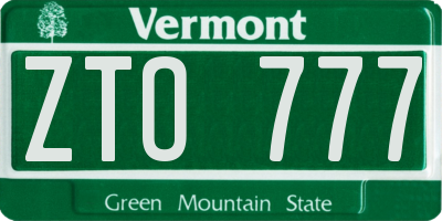 VT license plate ZTO777