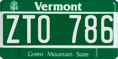 VT license plate ZTO786