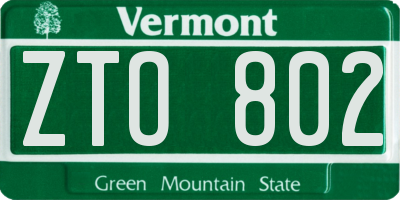 VT license plate ZTO802