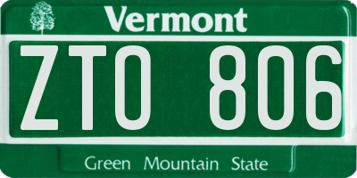 VT license plate ZTO806