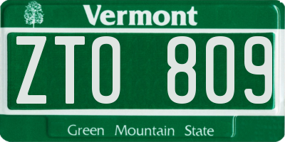 VT license plate ZTO809
