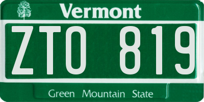 VT license plate ZTO819