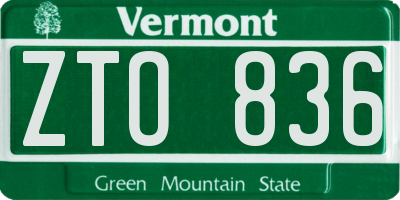 VT license plate ZTO836