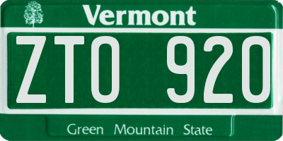 VT license plate ZTO920