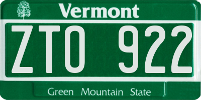 VT license plate ZTO922