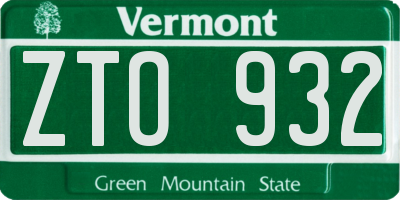 VT license plate ZTO932