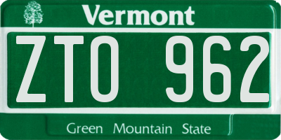 VT license plate ZTO962