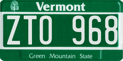 VT license plate ZTO968
