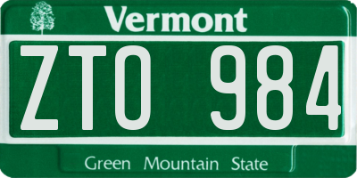VT license plate ZTO984