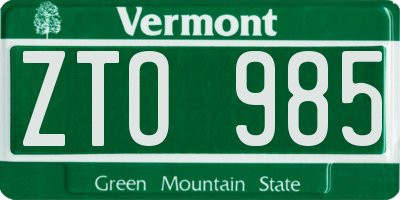 VT license plate ZTO985
