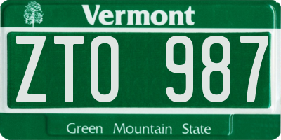 VT license plate ZTO987