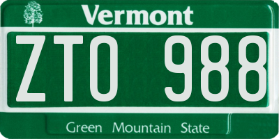 VT license plate ZTO988