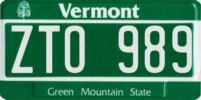VT license plate ZTO989