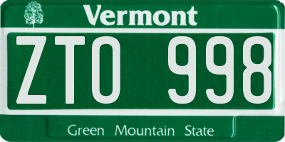 VT license plate ZTO998