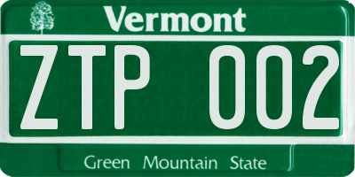 VT license plate ZTP002