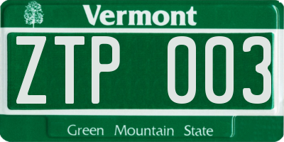 VT license plate ZTP003