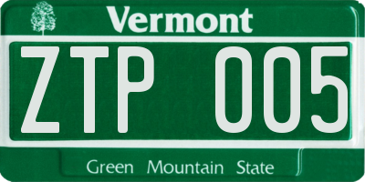 VT license plate ZTP005