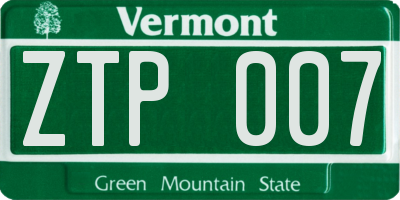 VT license plate ZTP007