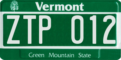 VT license plate ZTP012
