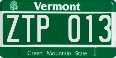 VT license plate ZTP013