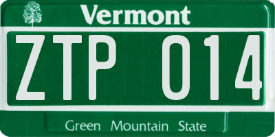 VT license plate ZTP014
