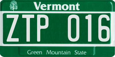 VT license plate ZTP016