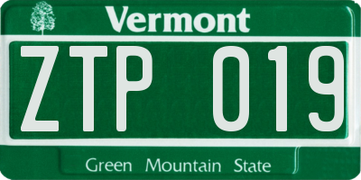 VT license plate ZTP019
