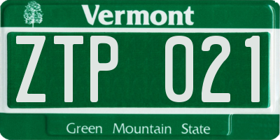 VT license plate ZTP021