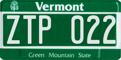 VT license plate ZTP022