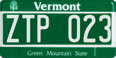 VT license plate ZTP023
