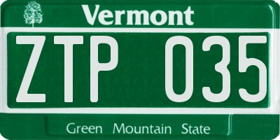 VT license plate ZTP035