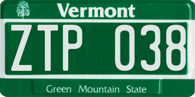 VT license plate ZTP038