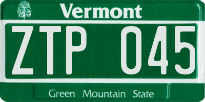 VT license plate ZTP045