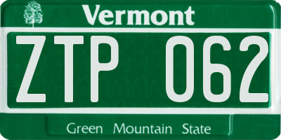 VT license plate ZTP062