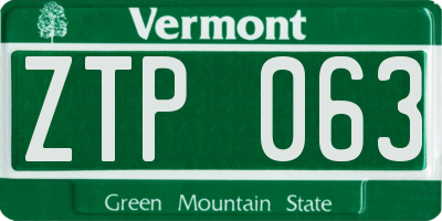 VT license plate ZTP063