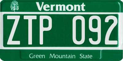 VT license plate ZTP092