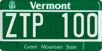 VT license plate ZTP100