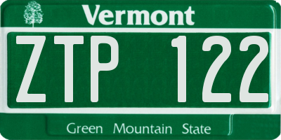VT license plate ZTP122