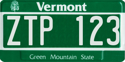 VT license plate ZTP123