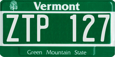 VT license plate ZTP127