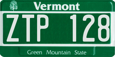 VT license plate ZTP128