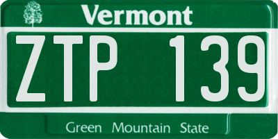 VT license plate ZTP139
