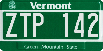 VT license plate ZTP142