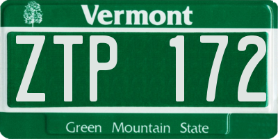 VT license plate ZTP172