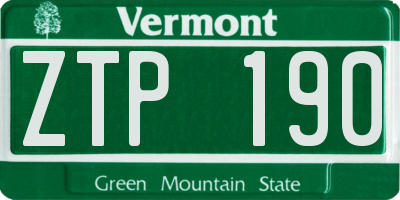 VT license plate ZTP190