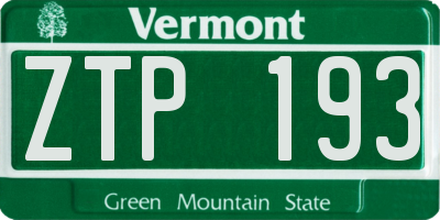 VT license plate ZTP193