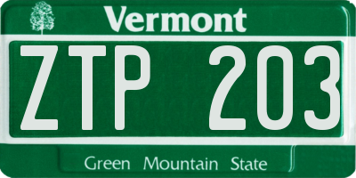 VT license plate ZTP203