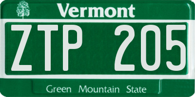 VT license plate ZTP205